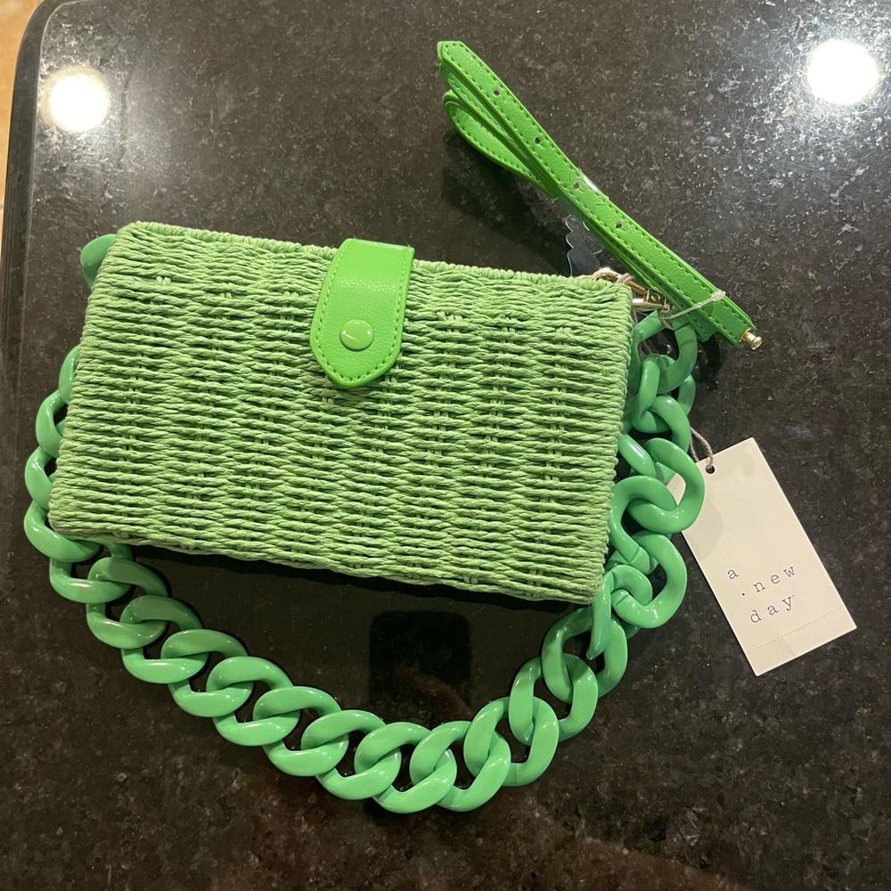 A New Day Vibrant Green Woven Wristlet